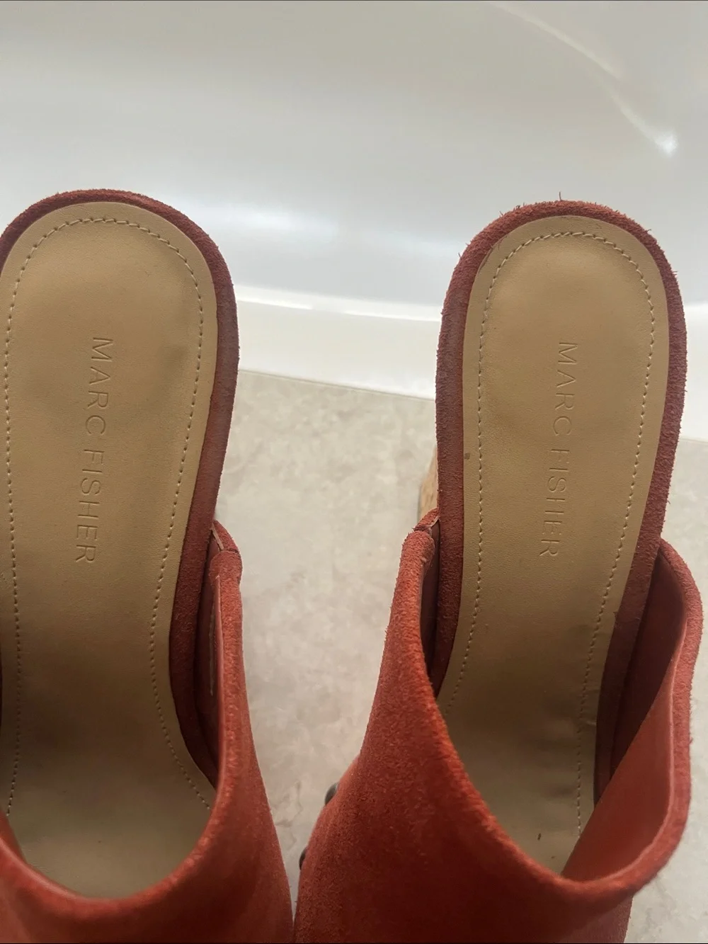 Marc Fisher Rust Suede Platform Wedge Mules